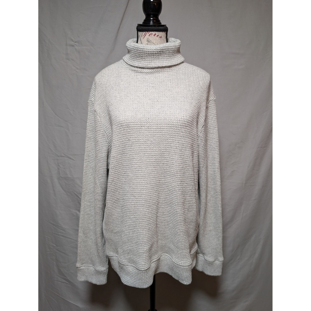 Express Light Gray Waffle Knit Funnel Turtleneck Cotton Sweater Women's Large